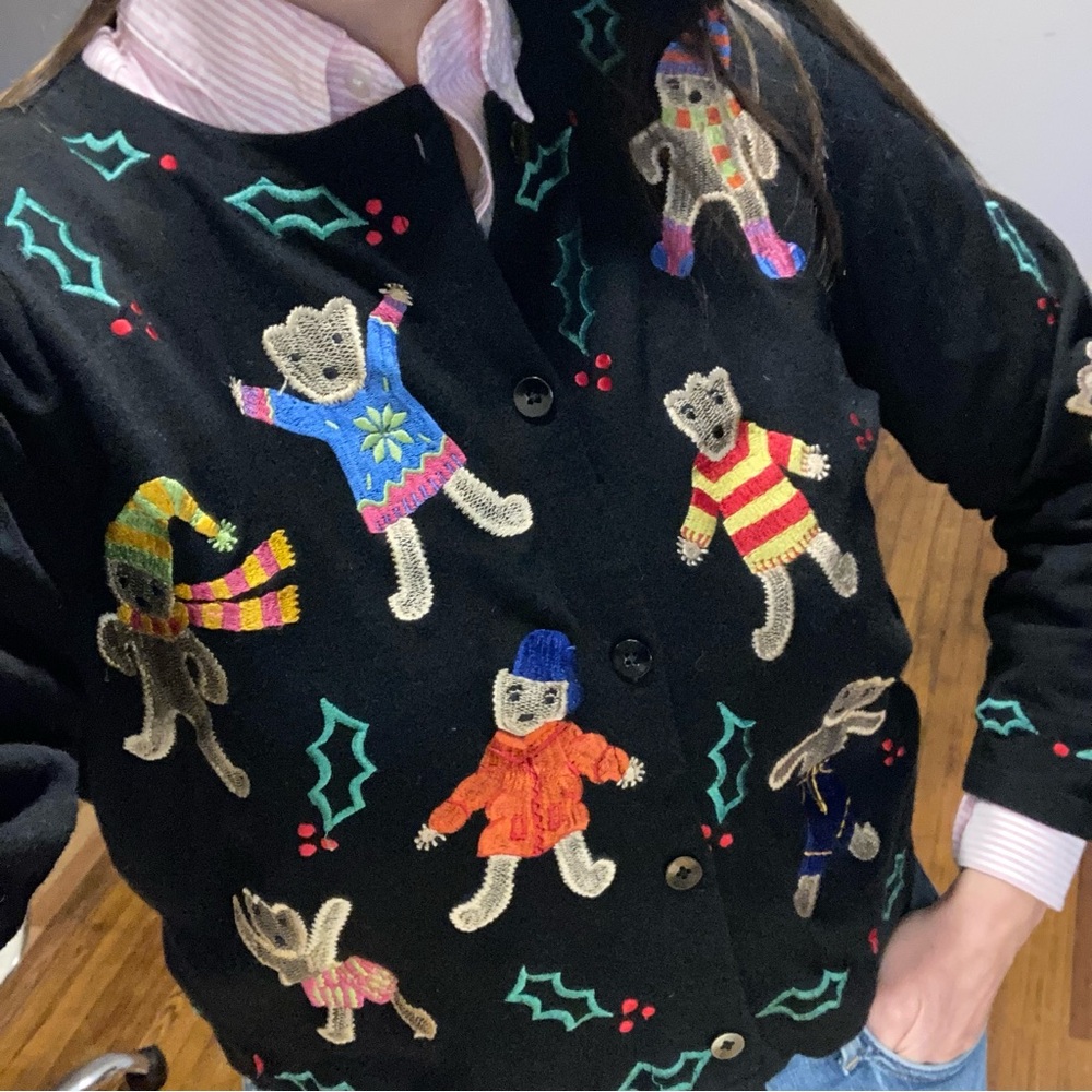 Vintage Michael Simon Embroidered holiday bears cardigan